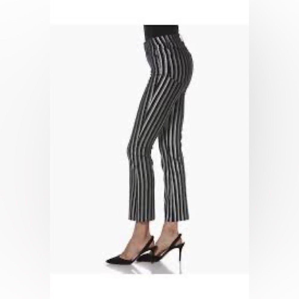 PAIGE Colette Crop Flare Metallic Striped Jeans w Raw Hem Silver Black Stripe 25 - Picture 3 of 14